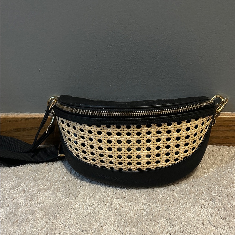 Black and Tan Woven Crossbody Bag